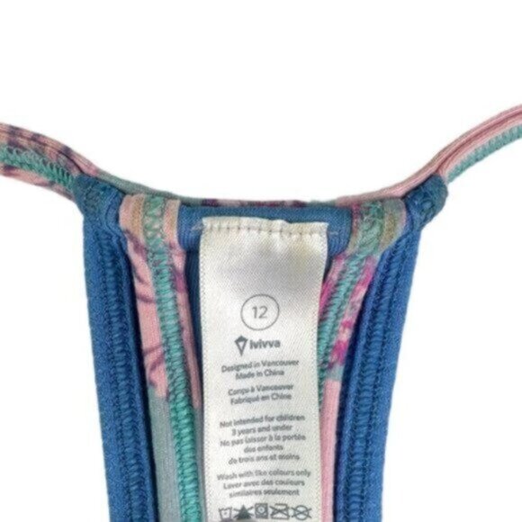 Ivivva | Blue & Pink Print Double Dutch Athletic Racerback Top Big Girl Size 12 - Picture 2 of 11